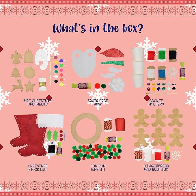 Kalakaram Diy Christmas Cheer Craft Box | Wonderful Mix of 6 Craft Activities | Christmas Theme Craft Kit | Diy Kit for Kids | Activity Kit for Kids