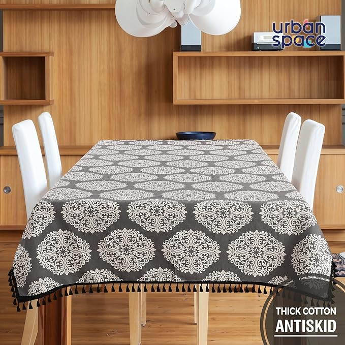Urban Space Cotton Round Dining Table Cover Printed Anti Skid Table Cloth Colour Mandala Grey