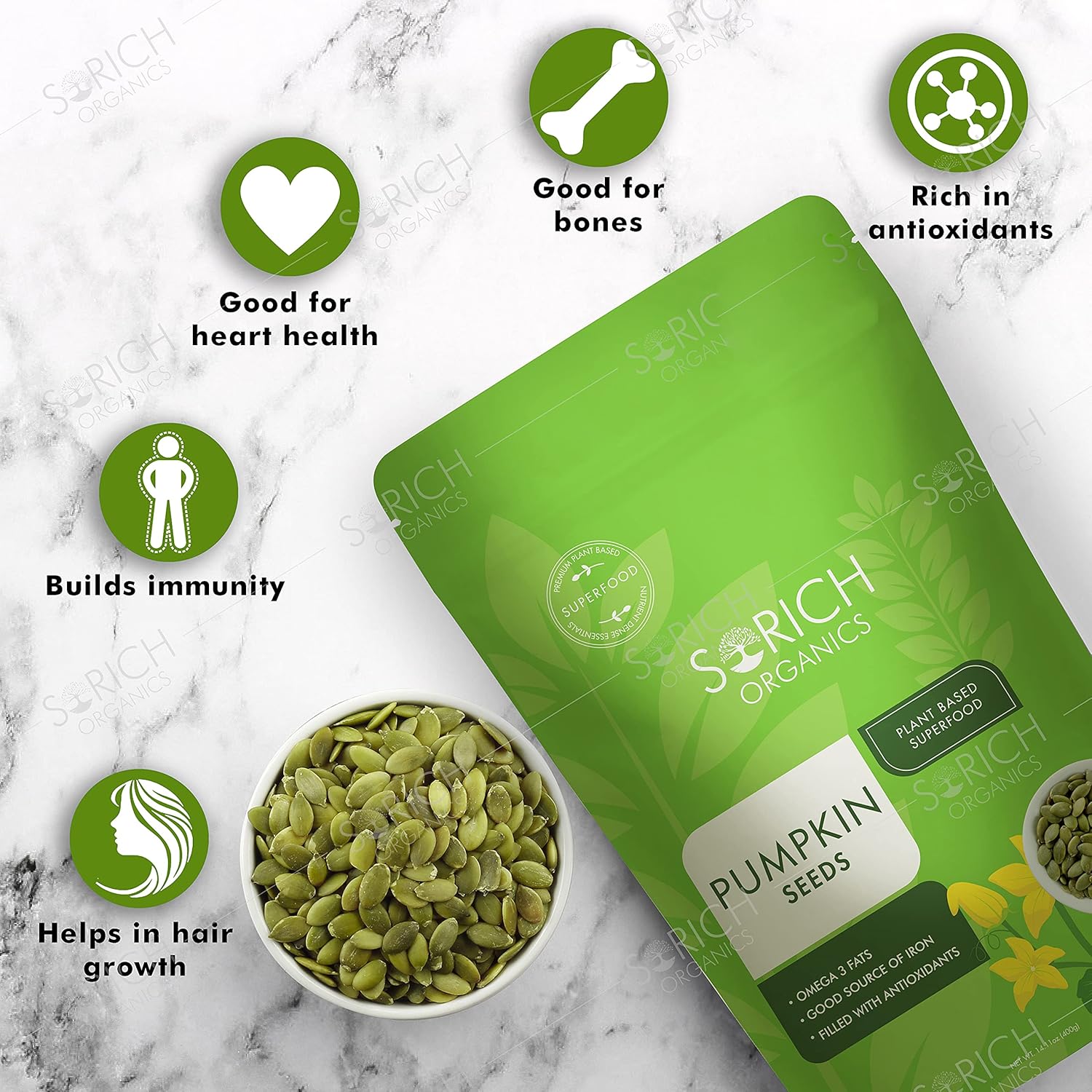 Sorich Organics Raw Pumpkin Seeds 400g | Unroasted Peptias 400gm | Healthy Snacks | Diet Food | Immunity Booster | High Protein, Vit E Rich Superfood