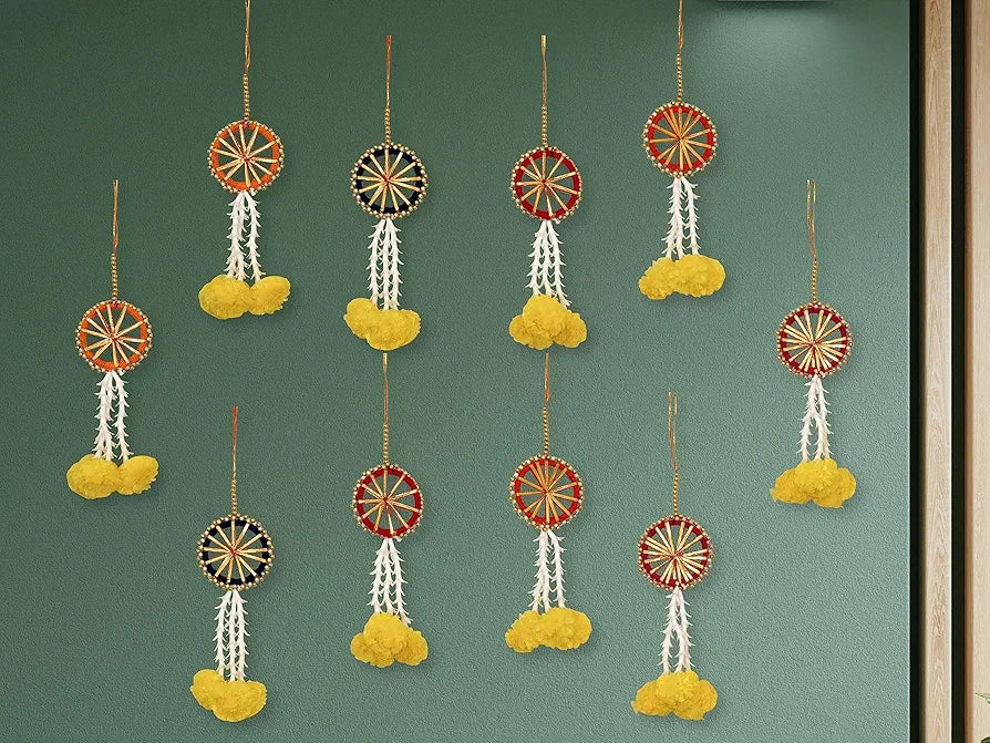 Artificial Flowers and Ring Decoration Pack of 10 - Multicolour Rings