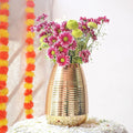 Behoma Oval Shape Metal Flower Vase Ribbed vase 8.7 inches Golden 1Pc Flowers not Included