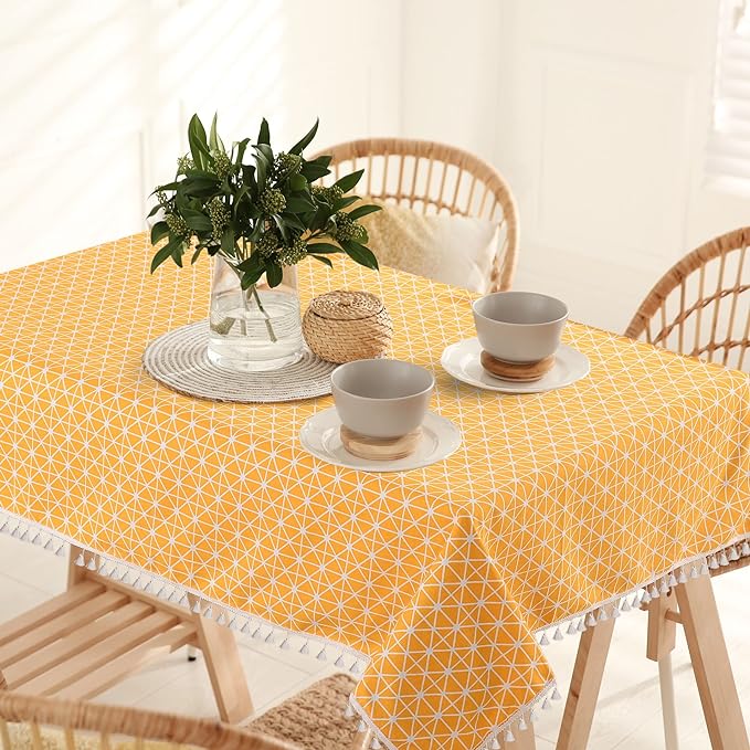 Urban Space Cotton Dining Table Cover 4 Seater Printed Cotton Table Cloth Colour Yellow Star