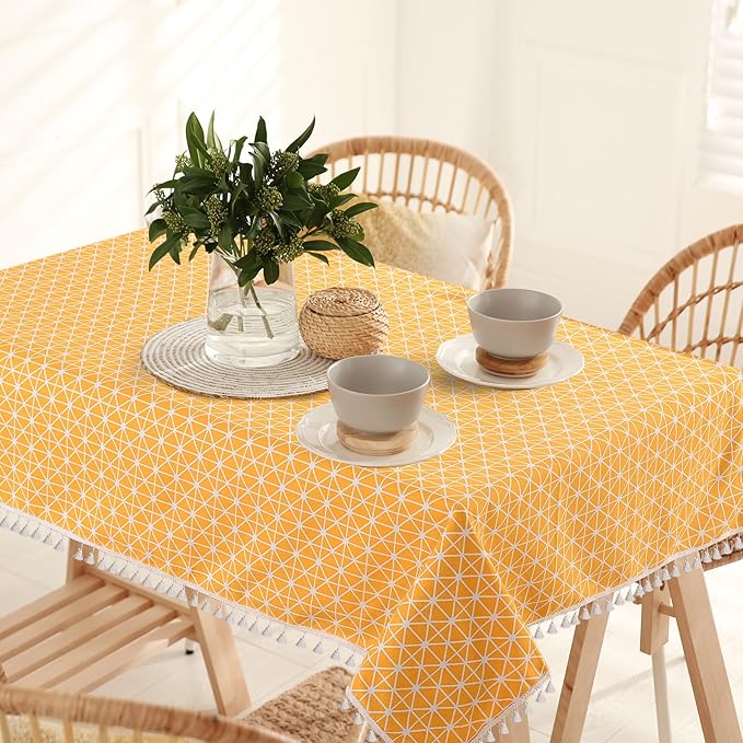 Urban Space Cotton Dining Table Cover 6 Seater Printed Cotton Table Cloth Colour Yellow Star