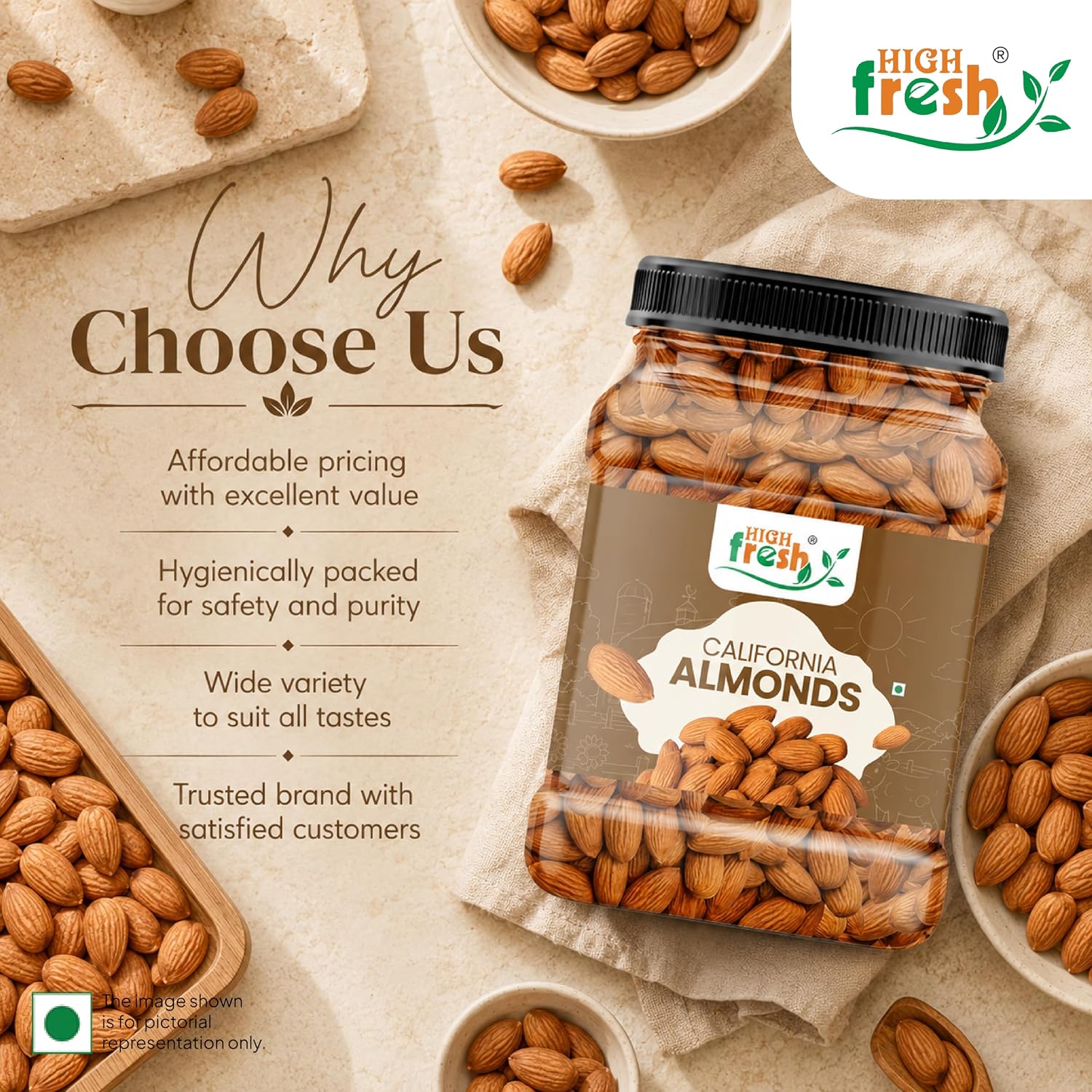 HighFresh California Jumbo Almonds |Natural Badam Giri | Rich In Protein & Dietary Fiber Almond | Crunchy Texture & Delicious Nutty Flavour | No Added Preservatives Or Artificial Flavors