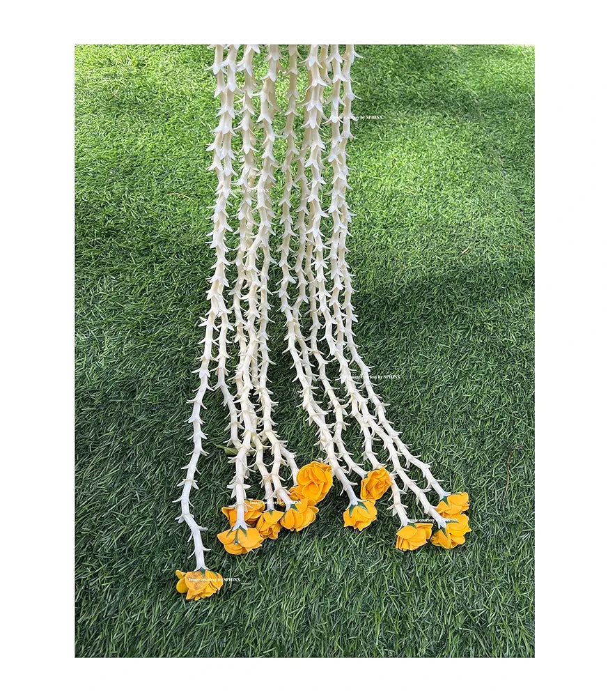 Artificial rajnigandha Buds Rose Strings 2.5 ft Mustard Yellow