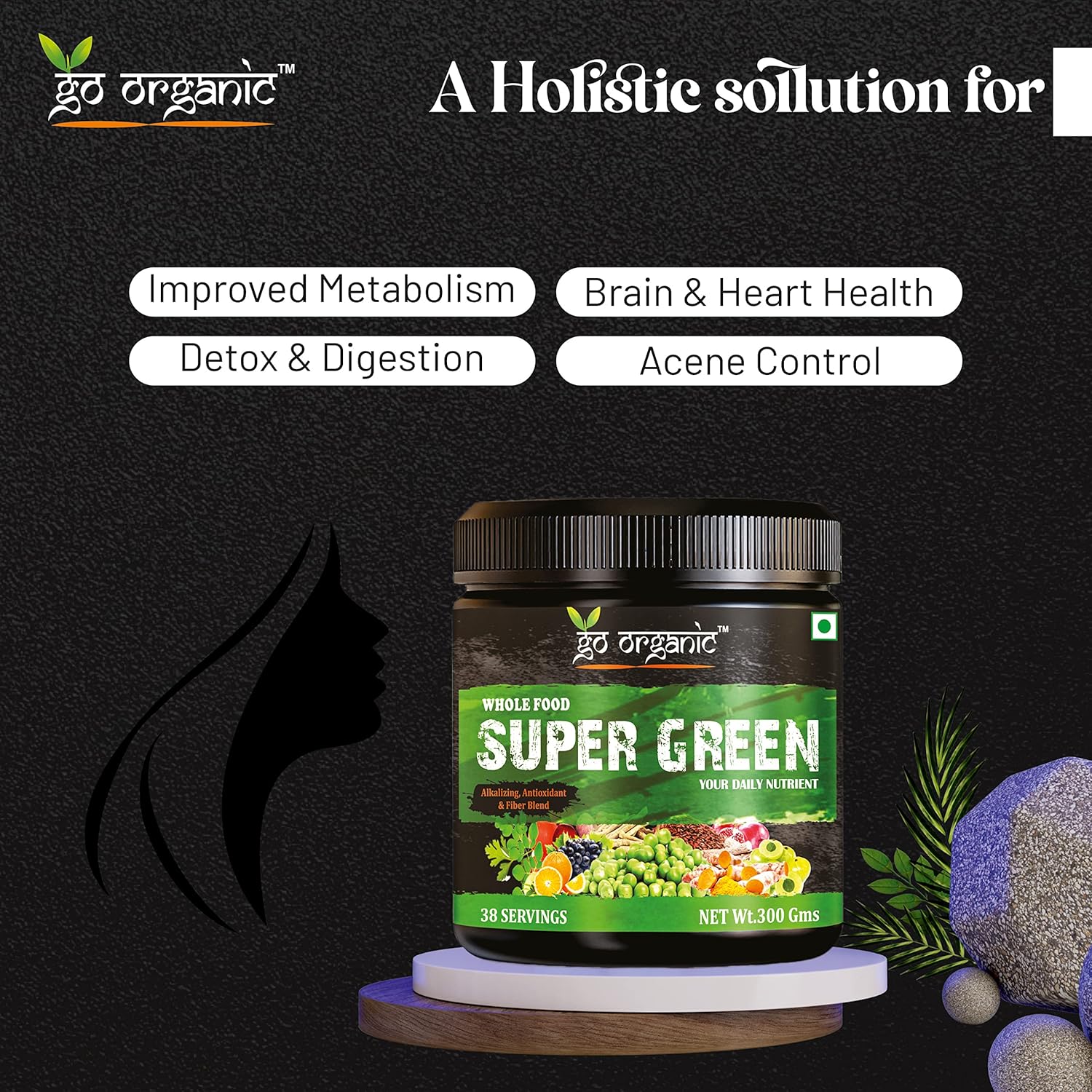 Go Organic Super Greens Powder (300g) | Organic Superfoods with Spirulina & Chlorella | Gluten-Free, Plant-Based Nutrition Drink for Immunity & Energy (Pack of 1)