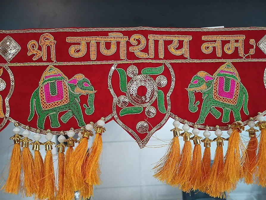 Handmade Traditional Toran for Main Door Latest Elephant Design bandarwal Hanging Velvet Hand Embroidered