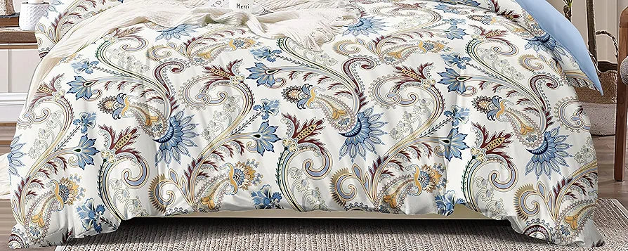 The Home Style 400 TC Supersoft Cotton Feel Glace Cotton Elastic Fitted Printed King Size Double Bed Bedsheet wih 2 Pillow Cover Vanilla Mist