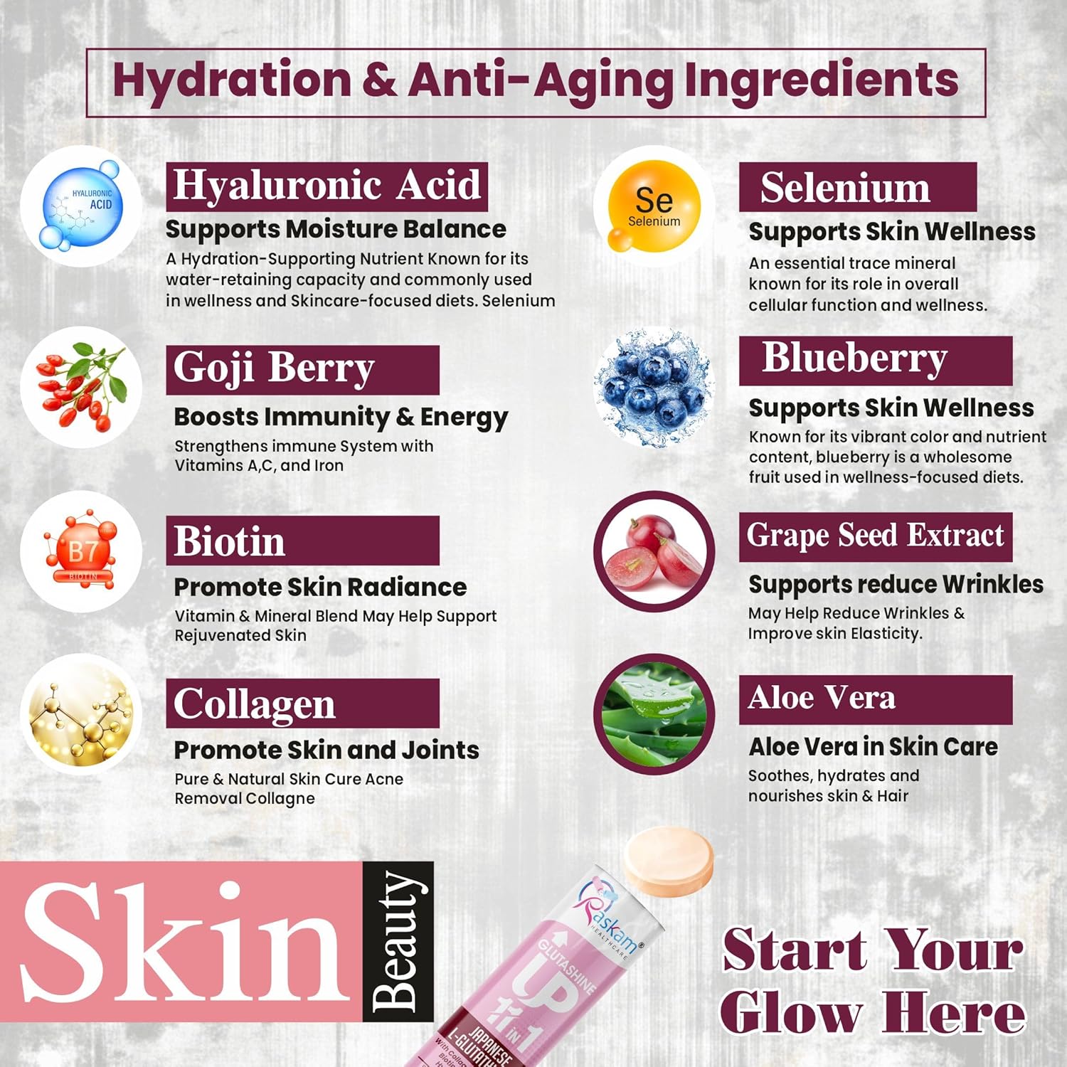 Glutathione Tablets Japanese L Glutathione 15 Effervescent Tablet In Mixberry Flavour With Collagen Aloevera Biotin Vitamin-c Hyaluronic Acid For Skin Glow & Hydration (Pack of 1)