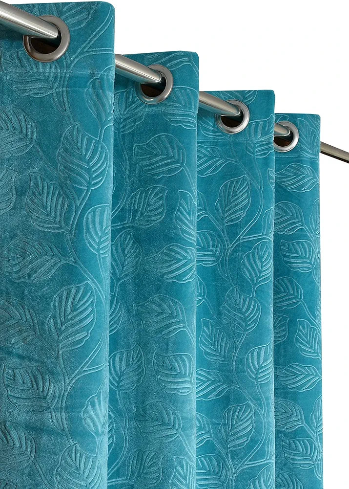 Purav Light Leaf Velvet Room Darkening Door Curtains 8 feet Long 2 Piece