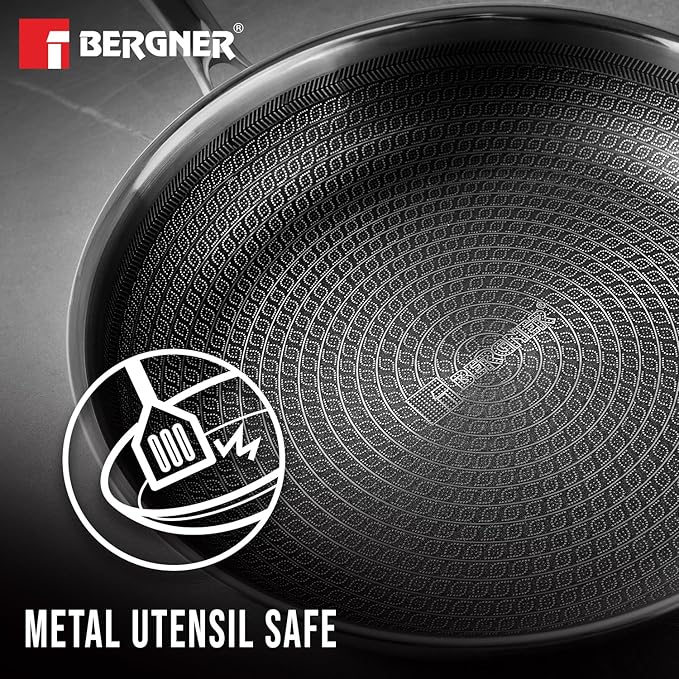 Bergner Hitech Triply Non-Stick 28 cm Frypan with Glass Lid