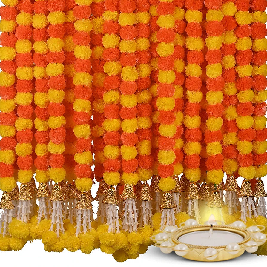 Marigold Artificial Flowers for Decoration Long Garland 5 Feet Long 5 Pcs Multibell