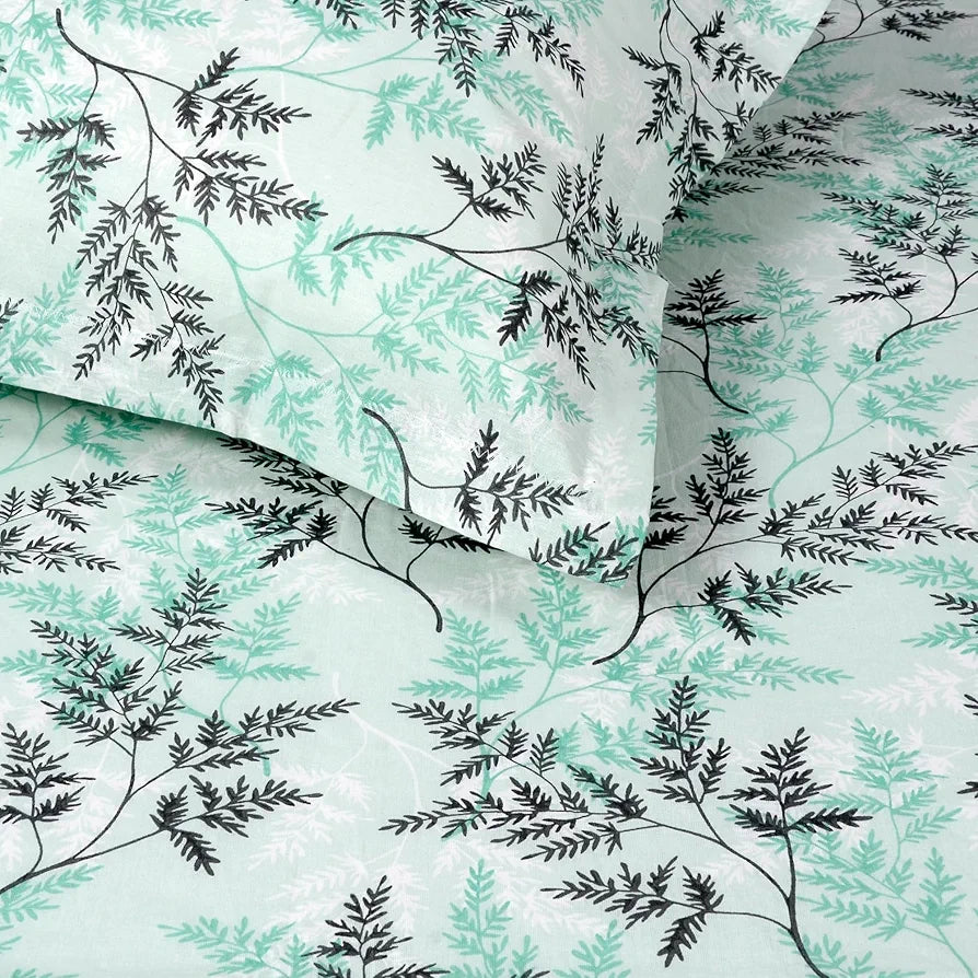 Divine Casa 144 TC 100% Cotton Single Bedsheet with 1 Pillow Cover Floral Pattern Colour Aqua Mist