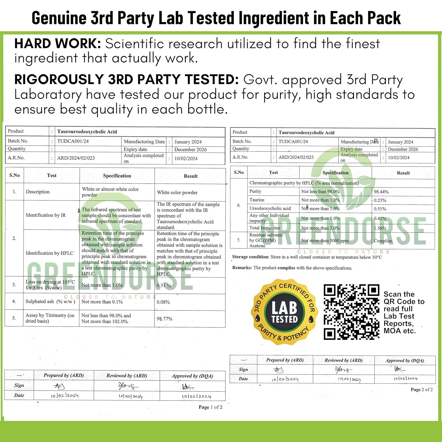 GREENDORSE TUDCA + NAC (N-Acetyl cysteine) supplement 99% purity| Liver, Kidney, Heart, all Organs Support| On/Post Steroid & Supplementation Cycle Support for Bodybuilders, Weightlifters & Athletes- 60 Capsules