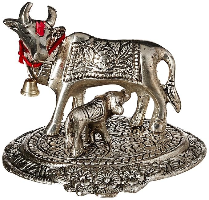 Ecraftindia White Metal Cow and Calf