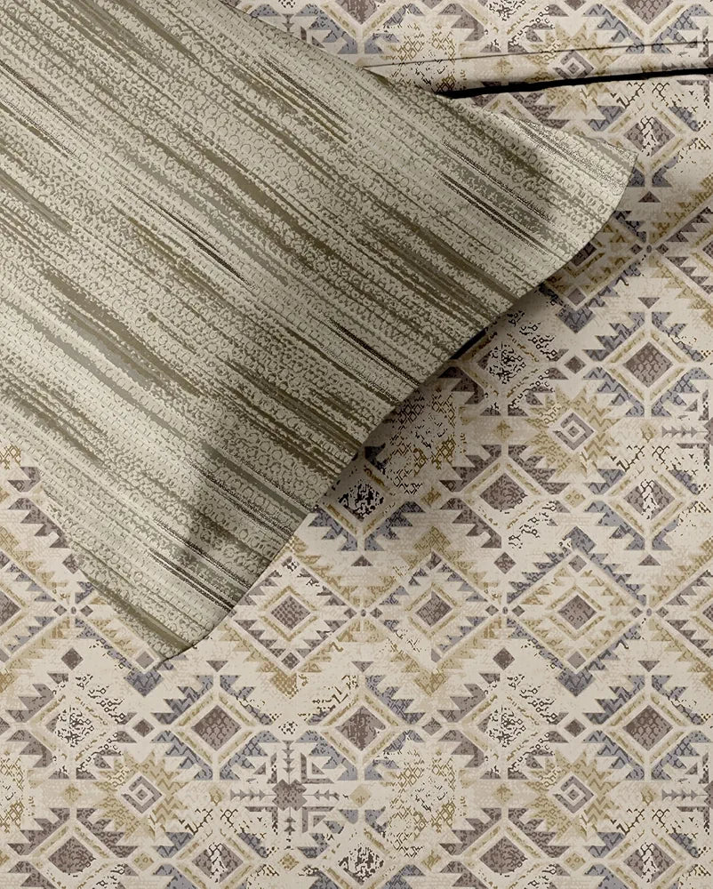 Trance Home Linen 100% Cotton 180 TC Bedsheet Printed Fitted Bedspread with 2 Pillow Covers Colour Silken Mosaic Taupe