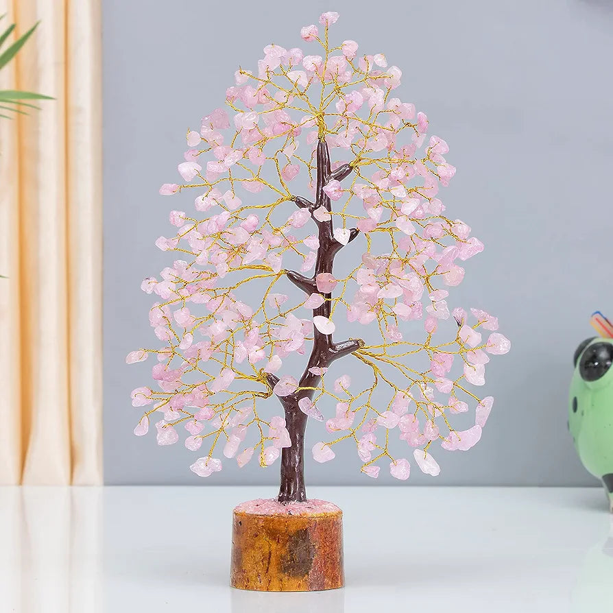 Hindcraft Rose Quartz Crystal Tree Golden Wire 10-12 inch