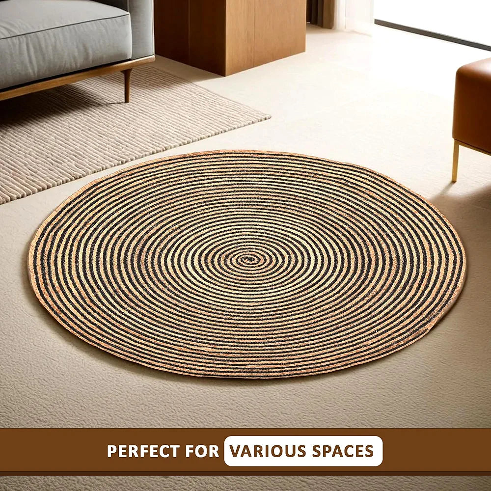 Kuber Industries 4x4 Feet Round Jute Rug & Carpet for Home Bedroom Spirals Light Brown