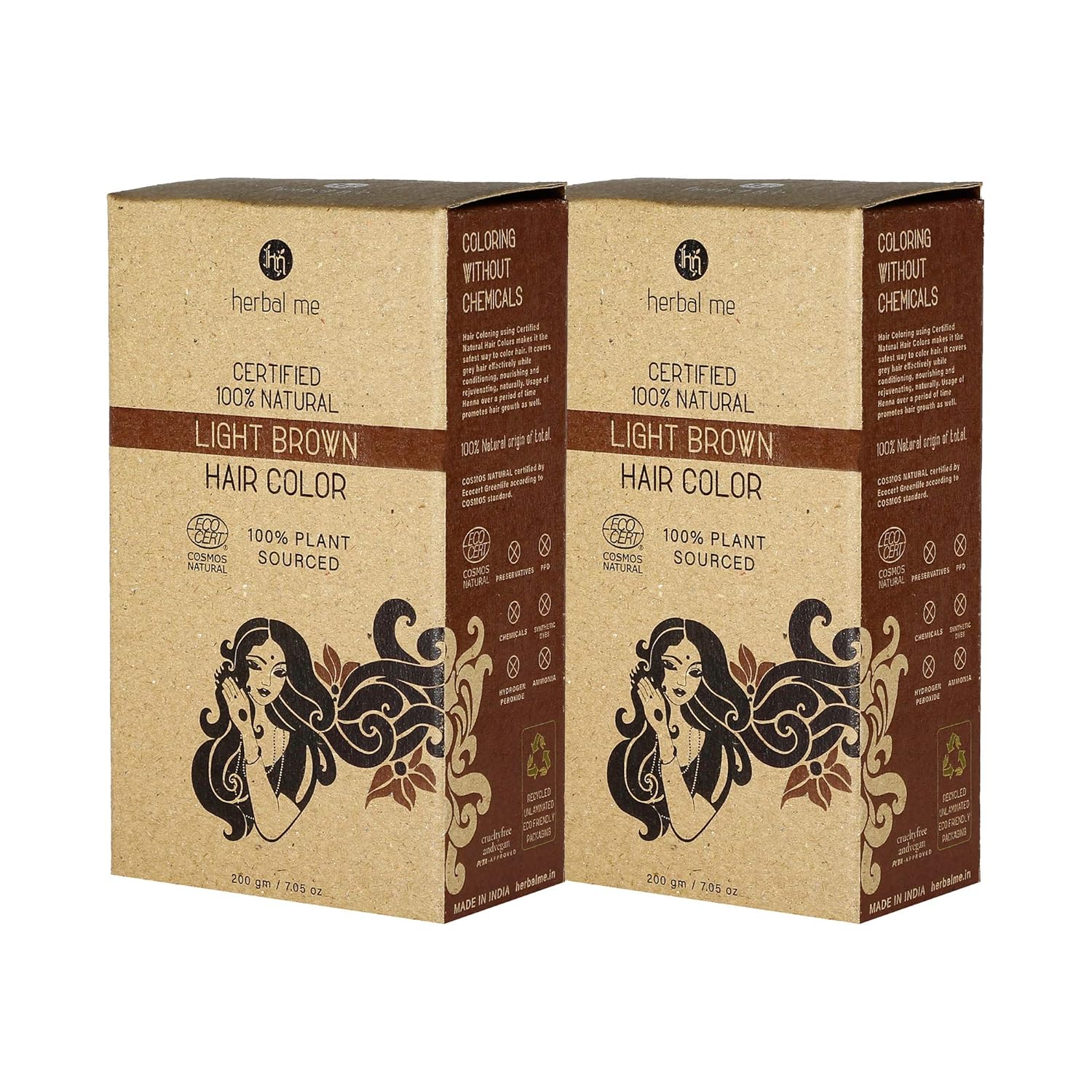 Herbal Me Light Brown Natural Hair Color - 200 gms (Pack of 2)
