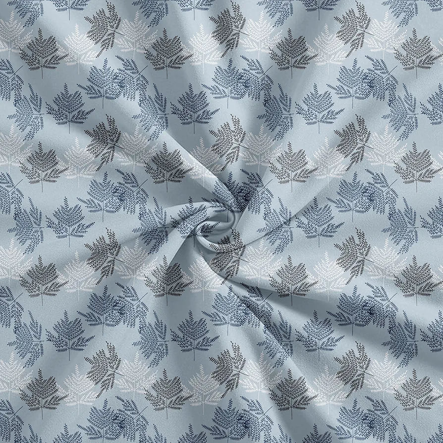 Trance Home Linen Pure 100% Cotton 144Tc Printed King Fitted Bedsheet with 2 Pillow Covers 144 tc Colour Ferns Paradise Blue