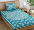 Colorish 120 Tc Cotton Blend Mandala Printed Jaipuri Bedsheet for Single Bed With 1 Pillow Cover | Sea Green