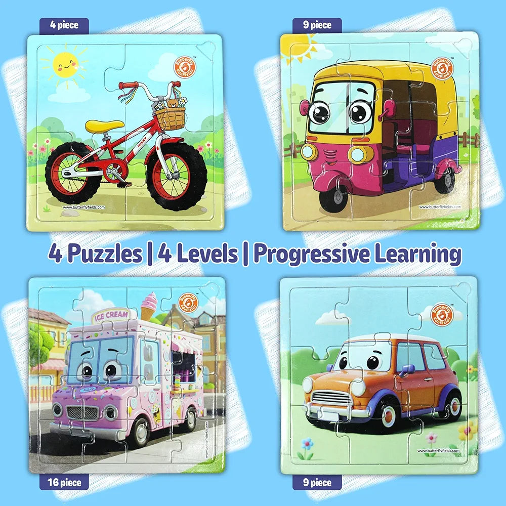 Butterfly EduFields 4-in-1 Vehicles Jigsaw Puzzle Set for Kids Age 3-7 | 38 Pcs Brain-Boosting Puzzle Toy
