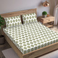 Trance Home Linen 100% Cotton 78"X60" Standard Queen Size Elastic Fitted Bedsheet Printed Queen Size with 2 Pillow Covers 200 tc Colour Damask Forest Green