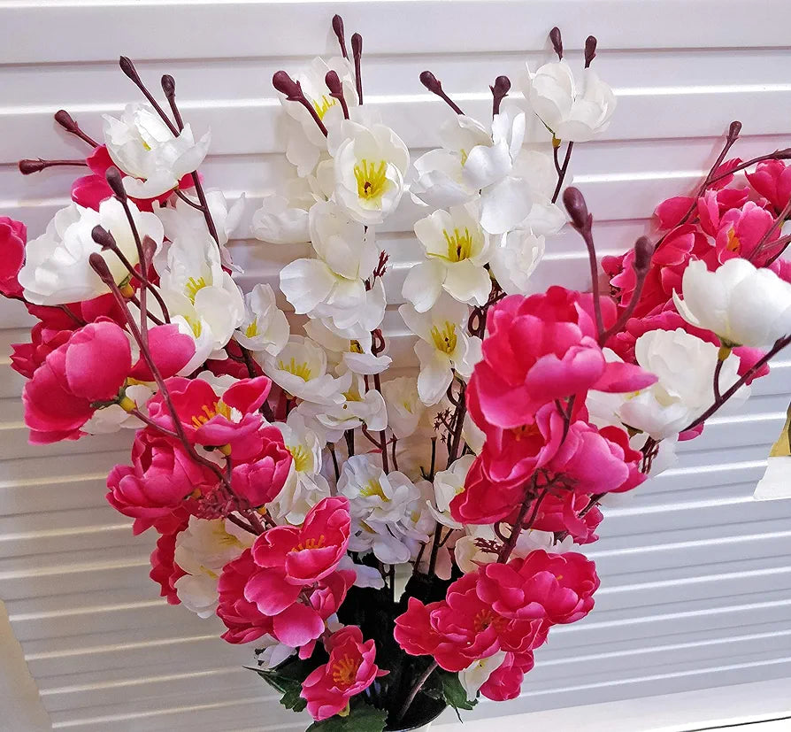 Artificial Flowers Bunch for Decoration Cherry Blossom Ideal for vase Without vase White Maroon