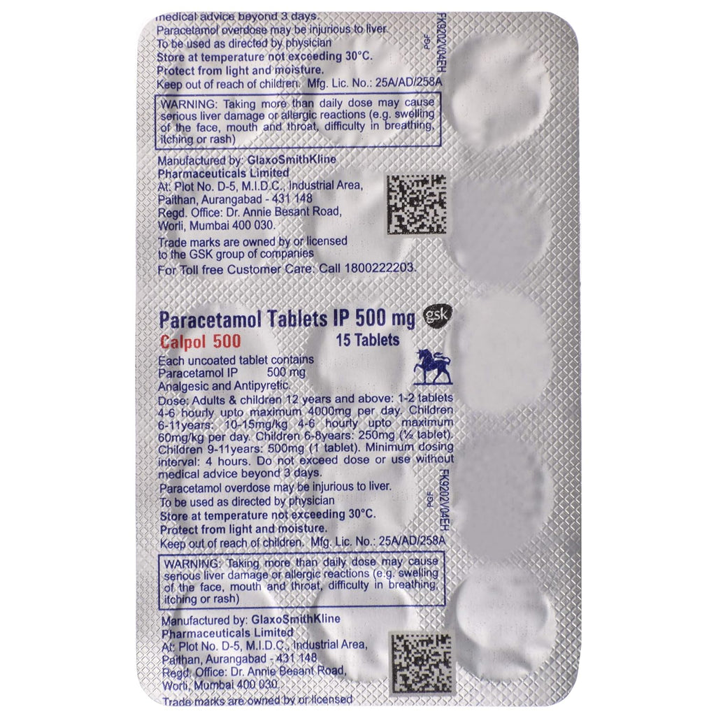 Calpol 500 - Strip of 15 Tablets
