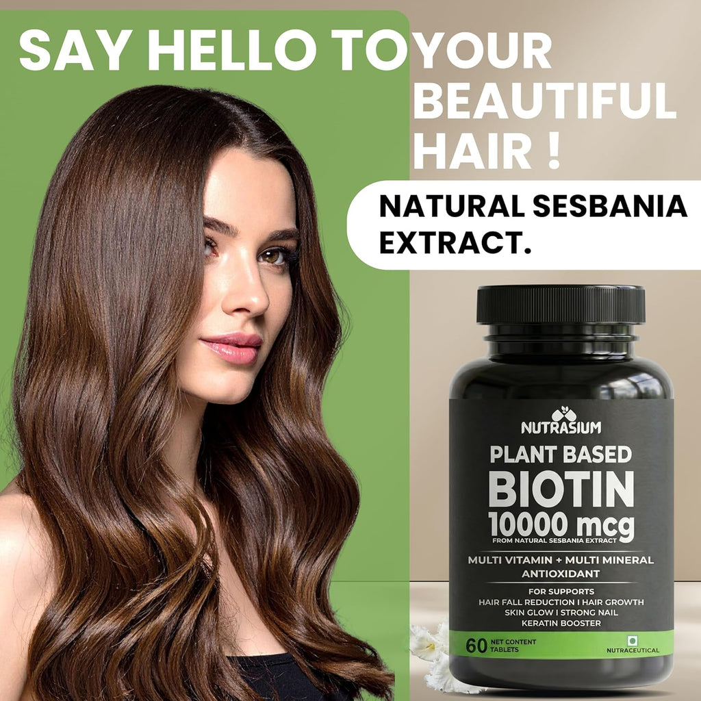 Nutrasium Plant Based Biotin, Collagen Booster, Keratin Builder with Amino Acid and Minerals | For Hair, Skin & Nail Radiance | Hair Vitamin (Biotin Collagen Booster Blend- 60 Tablets)