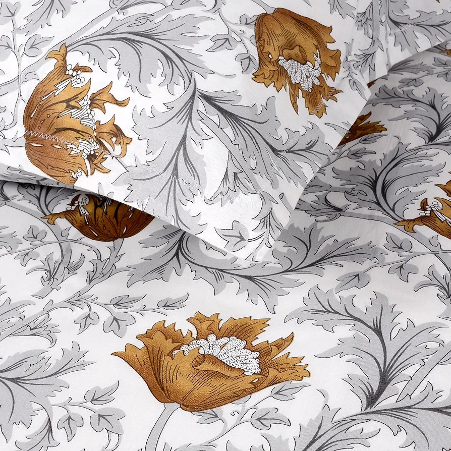 Divine Casa Double Size Bedsheet for Double Bed 144 TC Pure Cotton Queen Size with 2 Pillow Covers Floral Colour Amber Grey