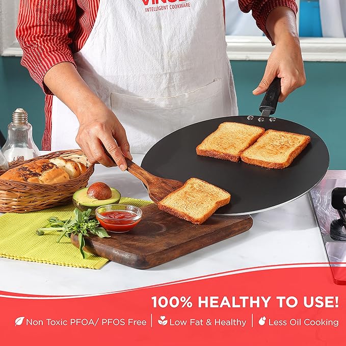 Vinod Zest Aluminium Non Stick Flat Multi Tawa - 28 cm | Triple Layer Ceramic Coating | 4mm Extra Thick Dosa Tawa