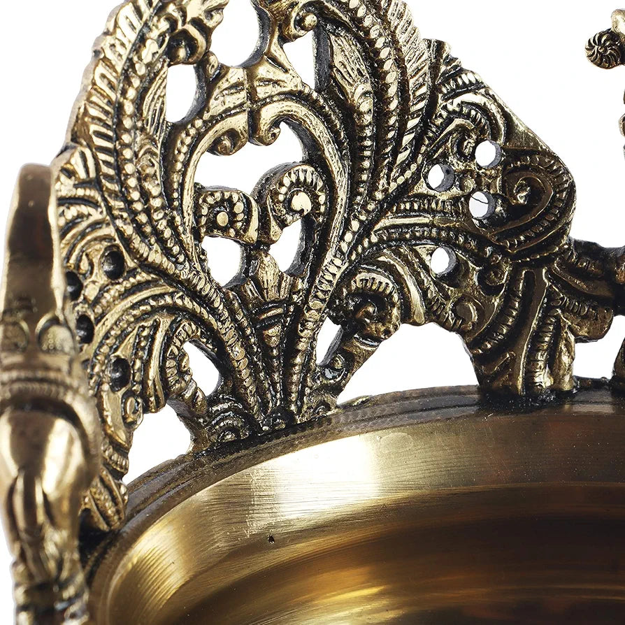 Two Moustaches Ethnic Carved Brass 7 Inches Decor Urli Showpiece Antique Finish Standard