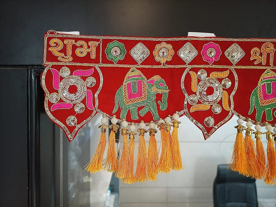 Handmade Traditional Toran for Main Door Latest Elephant Design bandarwal Hanging Velvet Hand Embroidered