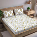 Trance Home Linen 180tc Cotton 78"x72" Standard King Size Elastic Fitted Bedsheet Printed King Bed Size with 2 Pillow Covers Colour Jaal Yellow