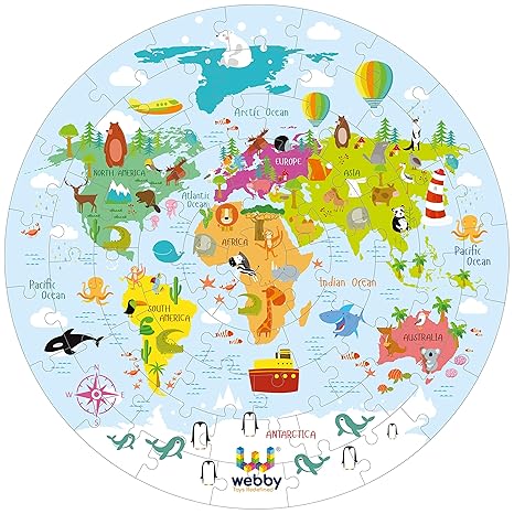 Webby Amazing World Map Jigsaw Floor Puzzle 60 Pcs with 4 Double Sided Flashcards