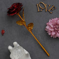 Plastic Golden Red Rose Flower Showpiece Red Golden