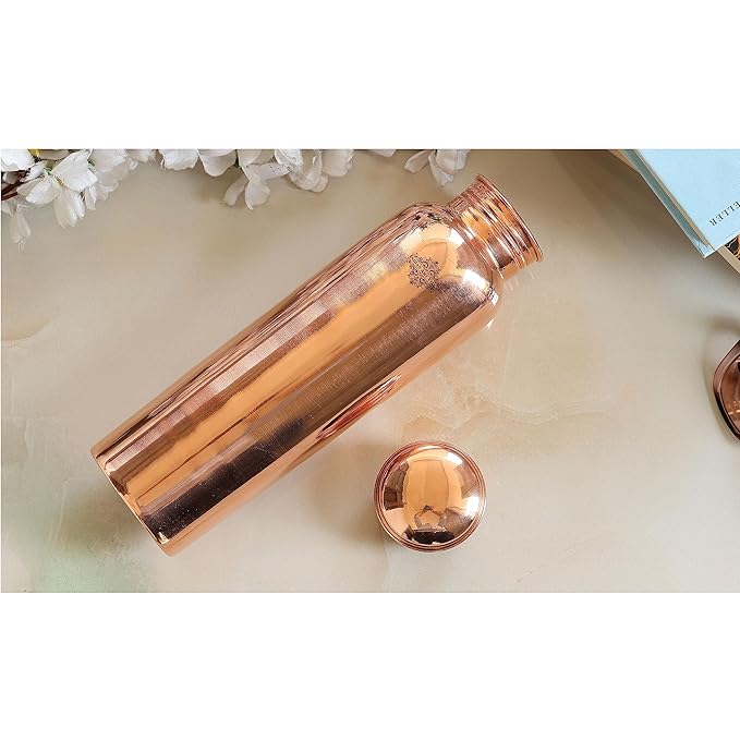 Indian Art Villa Pure Copper Leak Proof Bottle With Plain Shine Finish Design
