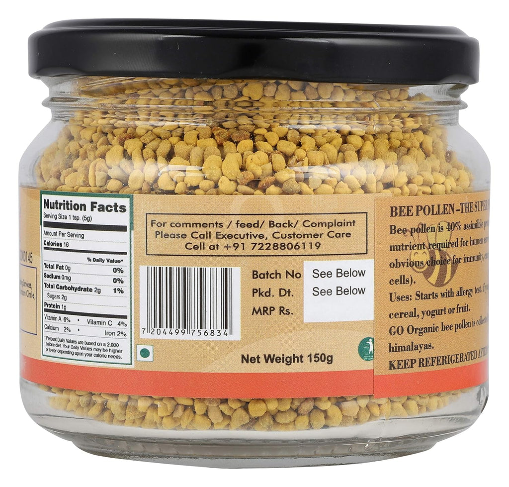 Go Organic Organics Bee Pollen Honey - Natural Anti-Oxidant Rich in Protein and Immunity Booster - Simply Good Food - 150g