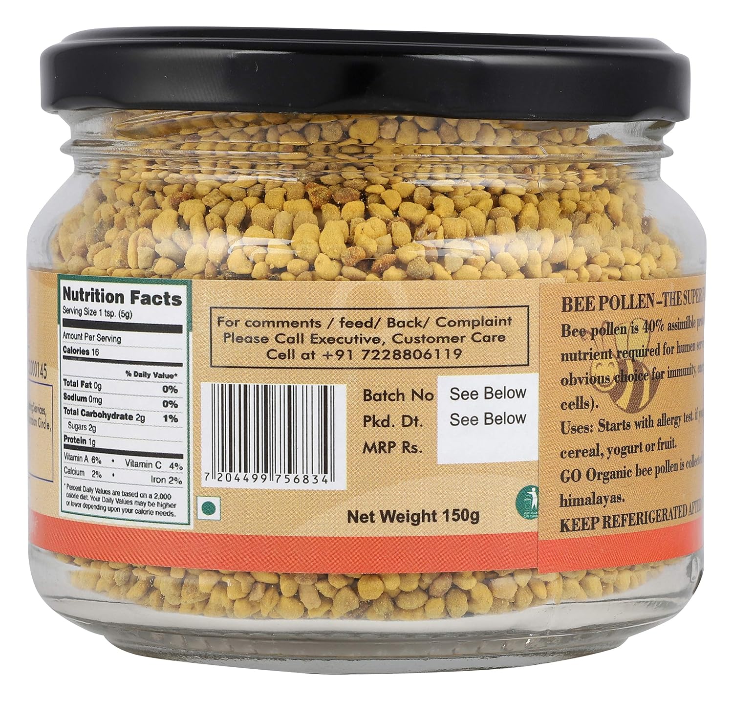 Go Organic Organics Bee Pollen Honey - Natural Anti-Oxidant Rich in Protein and Immunity Booster - Simply Good Food - 150g