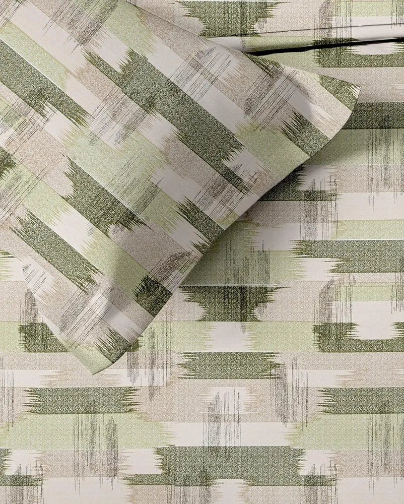 Trance Home Linen 100% Cotton 180 TC Bedsheet Queen Size Printed Fitted Bedspread with 2 Pillow Covers Colour Echo Green