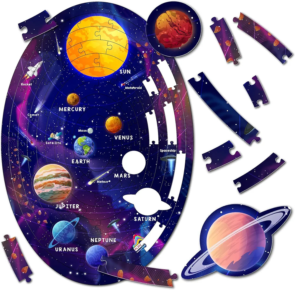 palyhills Amazing Outer Space Solar System 108 Pieces Jigsaw Floor Puzzle with Planet-Shaped-Pieces Mega Jigsaw Floor Puzzle 45 x 30 CM for Kids Age 6+ Years
