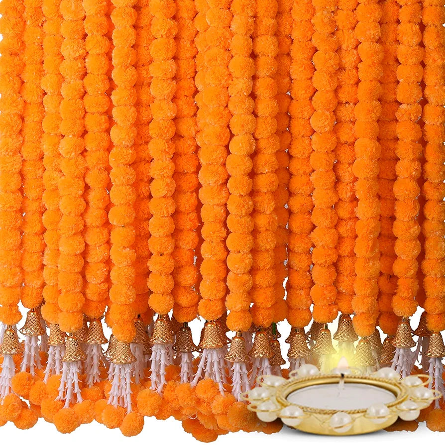 Marigold Artificial Flowers for Decoration Long Garland 5 Feet Long 5 Pcs Mangobell