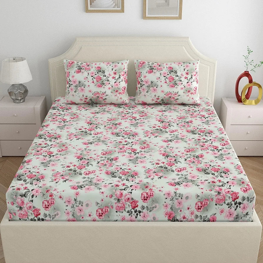 Dreamscape Microfiber Wrinkle & Fade Resistant Double Bedsheet with 2 Pillow Covers Rose Bonbon