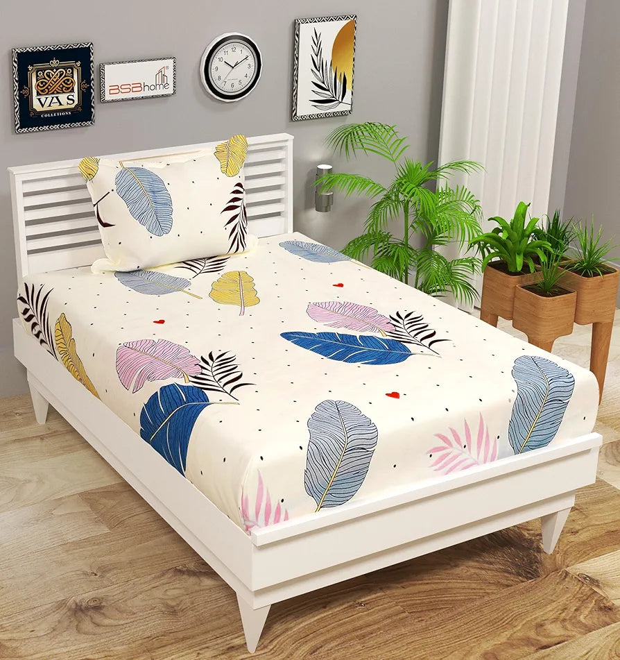 HomeKart 144 Tc Microfiber Single Bedsheet  with Pillow Cover for Your Home Off-White