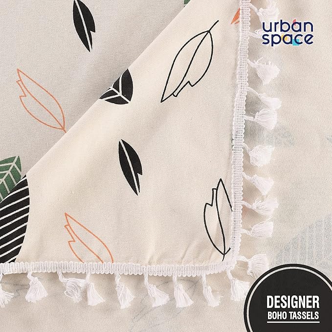 Urban Space Cotton Dining Table Cover 6 Seater, Printed Cotton Table Cloth Colour Feathers Green