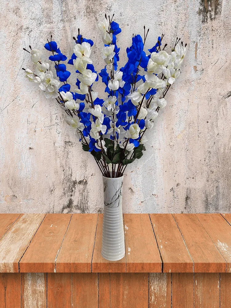 Artificial Flowers Bunch for Decoration Cherry Blossom Ideal for vase Without Vase White Blue