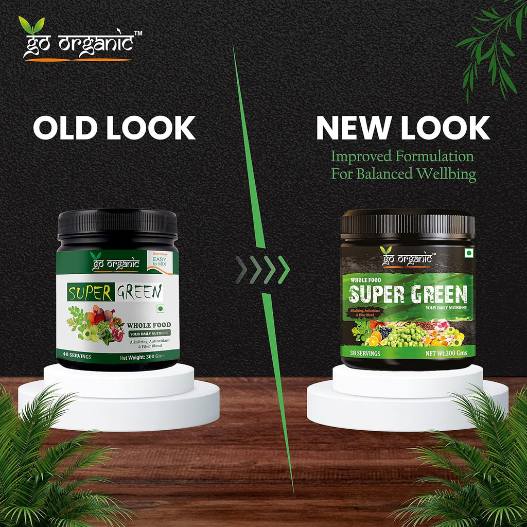 Go Organic Super Greens Powder (300g) | Organic Superfoods with Spirulina & Chlorella | Gluten-Free, Plant-Based Nutrition Drink for Immunity & Energy (Pack of 1)