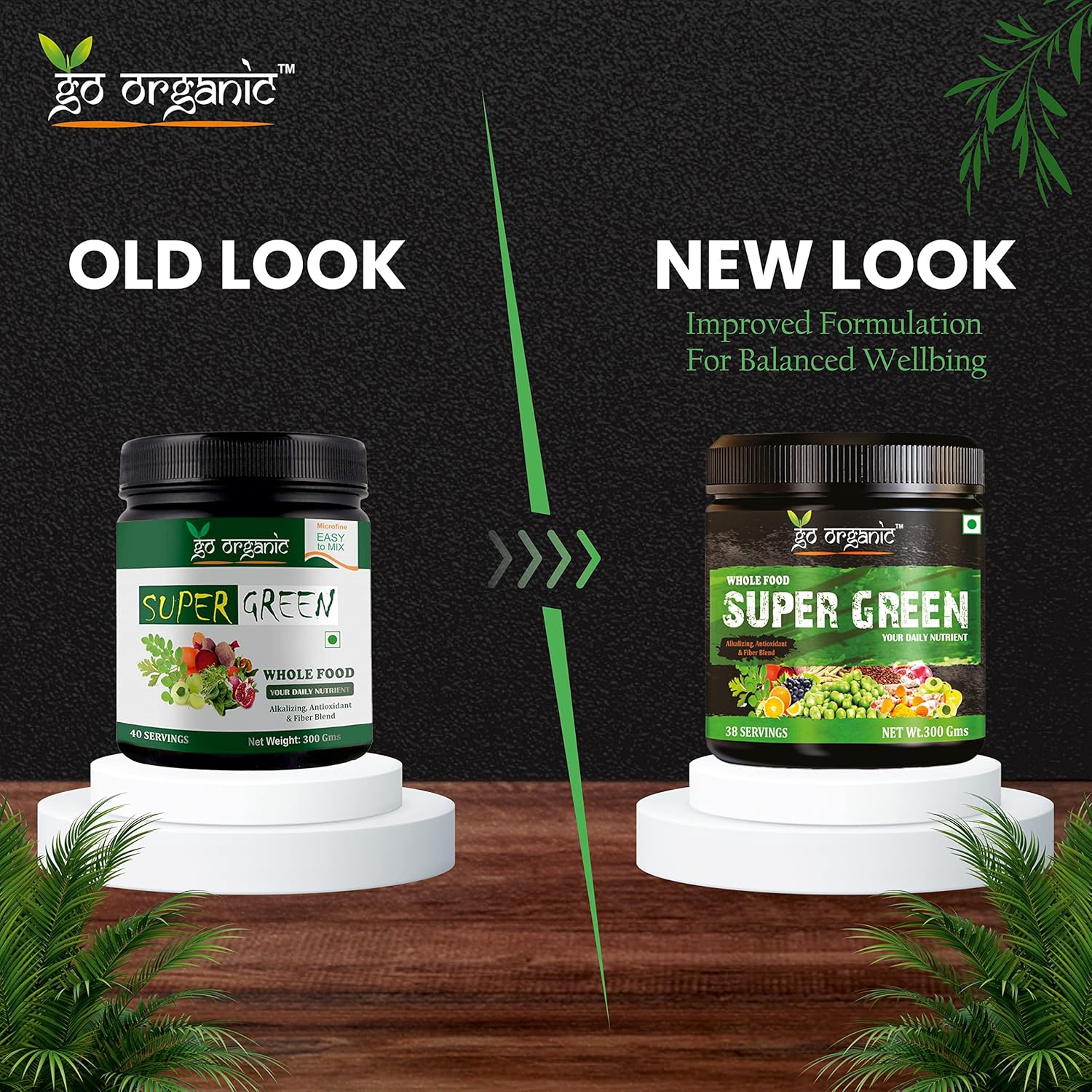 Go Organic Super Greens Powder (300g) | Organic Superfoods with Spirulina & Chlorella | Gluten-Free, Plant-Based Nutrition Drink for Immunity & Energy (Pack of 1)