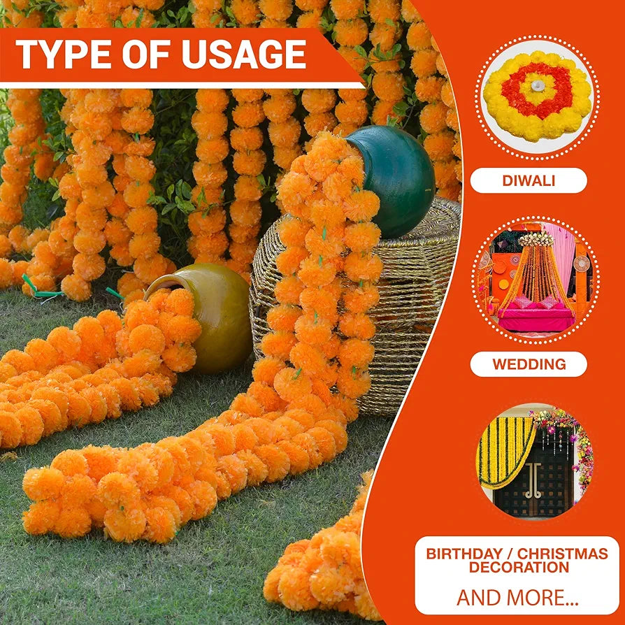Marigold Artificial Flowers for Decoration Long Garland 5 Feet Long